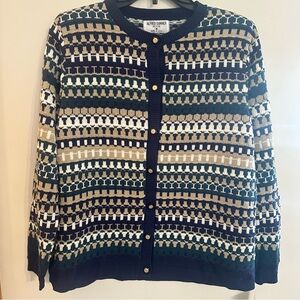 Vintage Alfred Dunner Womens M Petite Knit Cardigan Blue Striped Made in USA NEW